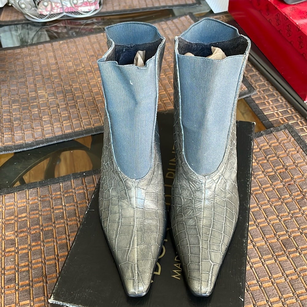 Donald J Pliner Gray Croc Embossed Ankle Boots